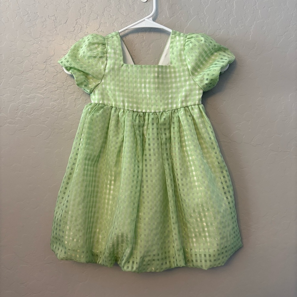 Joie light green checkered gingham puff sleeve bow back spring dress size 5